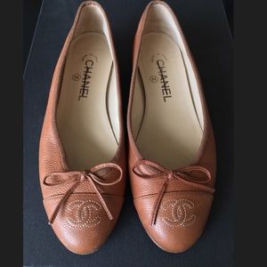 CHANEL Ballerina Flats caviar leather camel 37 1/2